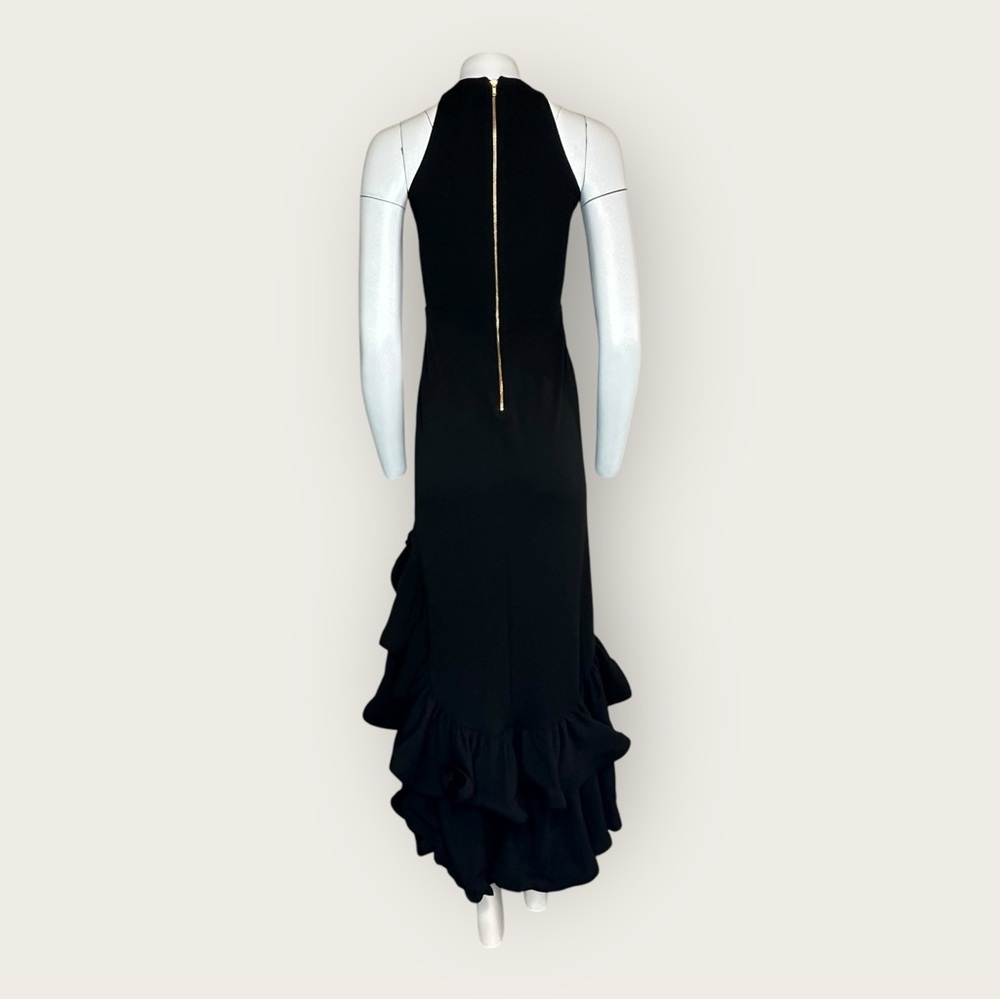 NWT | Betsy & Adams | Ruffle Halter Crepe Gown | Black | Size 2 - Picture 3 of 15